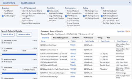 Advance screener for mutual fund