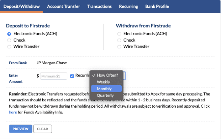 Firstrade deposit/withdraw page